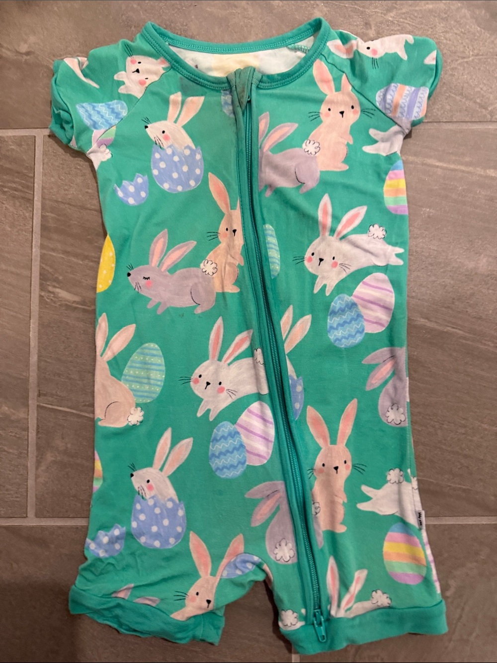 Little Sleepies Green Bunny & Easter Egg Short Sleeve Zip Pajama